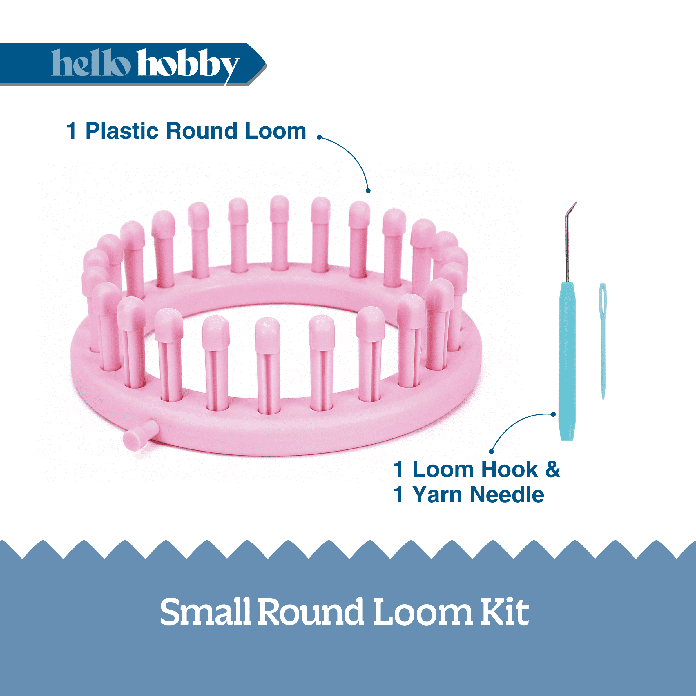 Hello Hobby Small Round Knitting Loom Kit, 5.5-Inch, 24-Peg, 3-Piece Set
