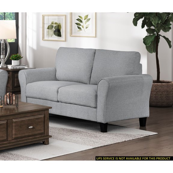 Miekor Furniture Modern Loveseat Dark Gray Textured Fabric Upholstered Rounded Arms Attached Cushions Transitional Living Room Furniture W5U448