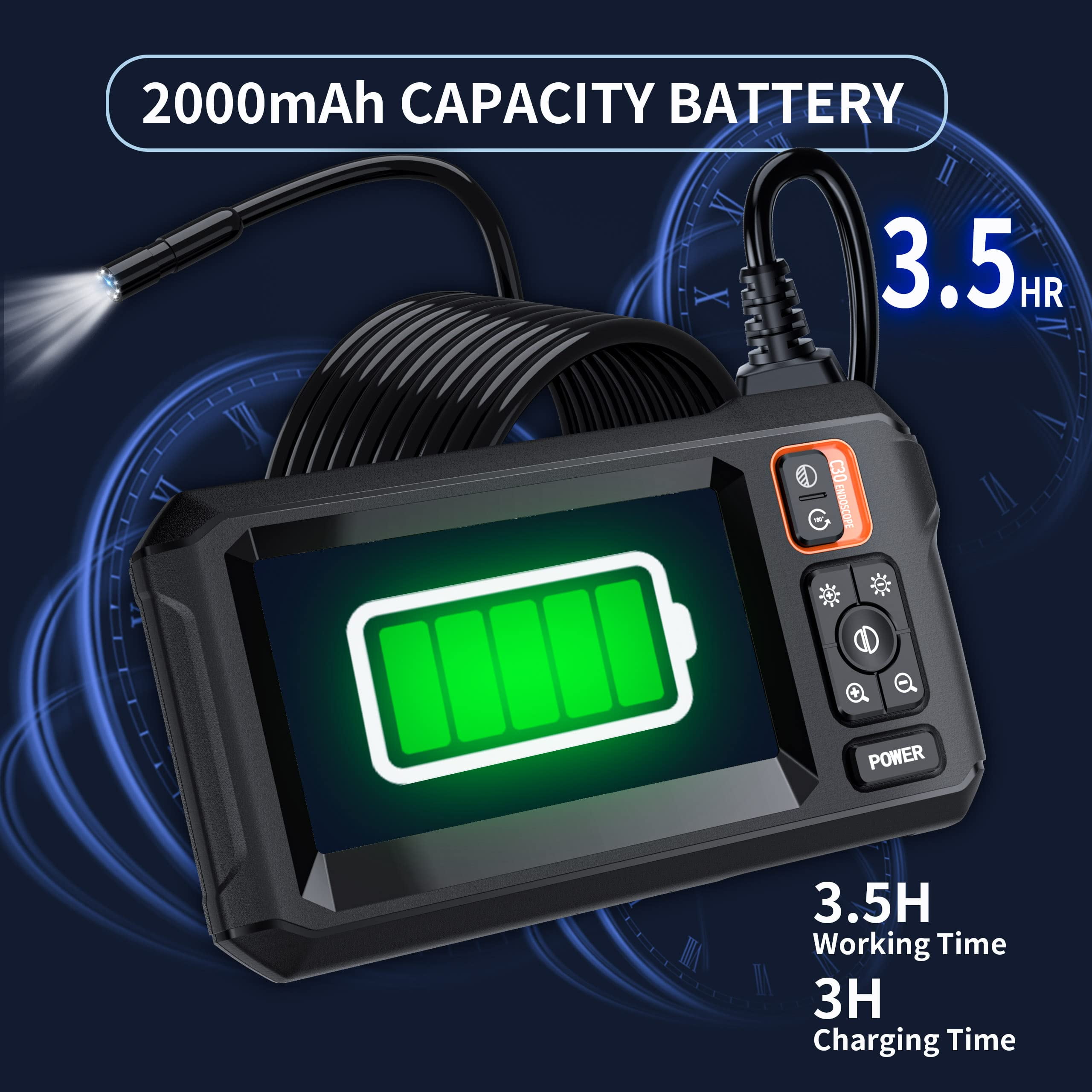 Godboat Endoscope Camera with Light, Borescope Camera with 4.3" IPS Screen, 1080P HD with 8 LED Lights, 16.4FT Semi-Rigid Cord Bore Scope, Tools for Men