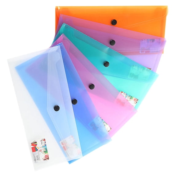 RENACLIPY 6-Pack Clear Plastic Document Envelopes Button Closure, Office & School Paper Folder Organizers