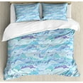 thumbnail image 1 of Abstract Duvet Cover Set Queen Size, Continuous Modern Stained Glass Style Seascape Motifs Illustration, Decorative 3 Piece Bedding Set with 2 Pillow Shams, Baby Blue and Seafoam, by Ambesonne, 1 of 3