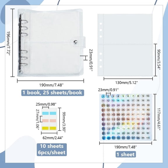 Envelopes Money Saving Challenge 25 Sheets Replaceable Cash Envelopes Loose Leaf Pocket Binder Books with Digital Label Sticker