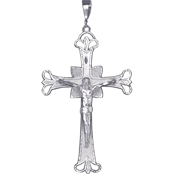 Huge Heavy Sterling Silver Cross with Jesus Pendant Necklace 5.1 Inches 26 Grams