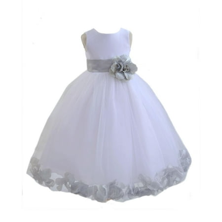

Ekidsbridal Satin White Silver Tulle Petal Christmas Party Bridesmaid Recital Easter Holiday Wedding Pageant Communion Princess Birthday Clothing Baptism 302S size 6-9 month Flower Girl Dress
