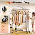 thumbnail image 4 of HOKEEPER Heavy Duty Double Rails Clothes Rack with Shelves, 450lbs Capacity Steel Garment Rack with Wheels, Commercial Grade Adjustable Length Bottom Mesh Shelf for Storage, Silver, 4 of 4