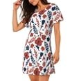 thumbnail image 2 of Honeii Red Blue Leaves Print Women's Loose Short Sleeve Nightgown, Soft Cotton Sleepwear, Comfy Loose Fit Pajama Dress for Sleep and Lounge, 2 of 6