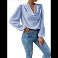 thumbnail image 3 of Blusas de Mujer con Cuello Vuelto, Larga, para Profesora, Oficina, Negocios, Elegantes, Informales Azul L, 3 of 5