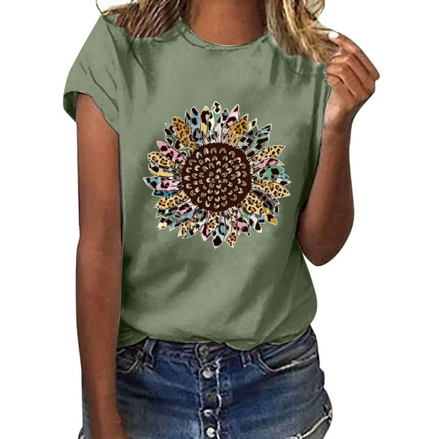 Birdeem Womens Round- Neck Christmas Printing Recreational Short Sleeve Tops