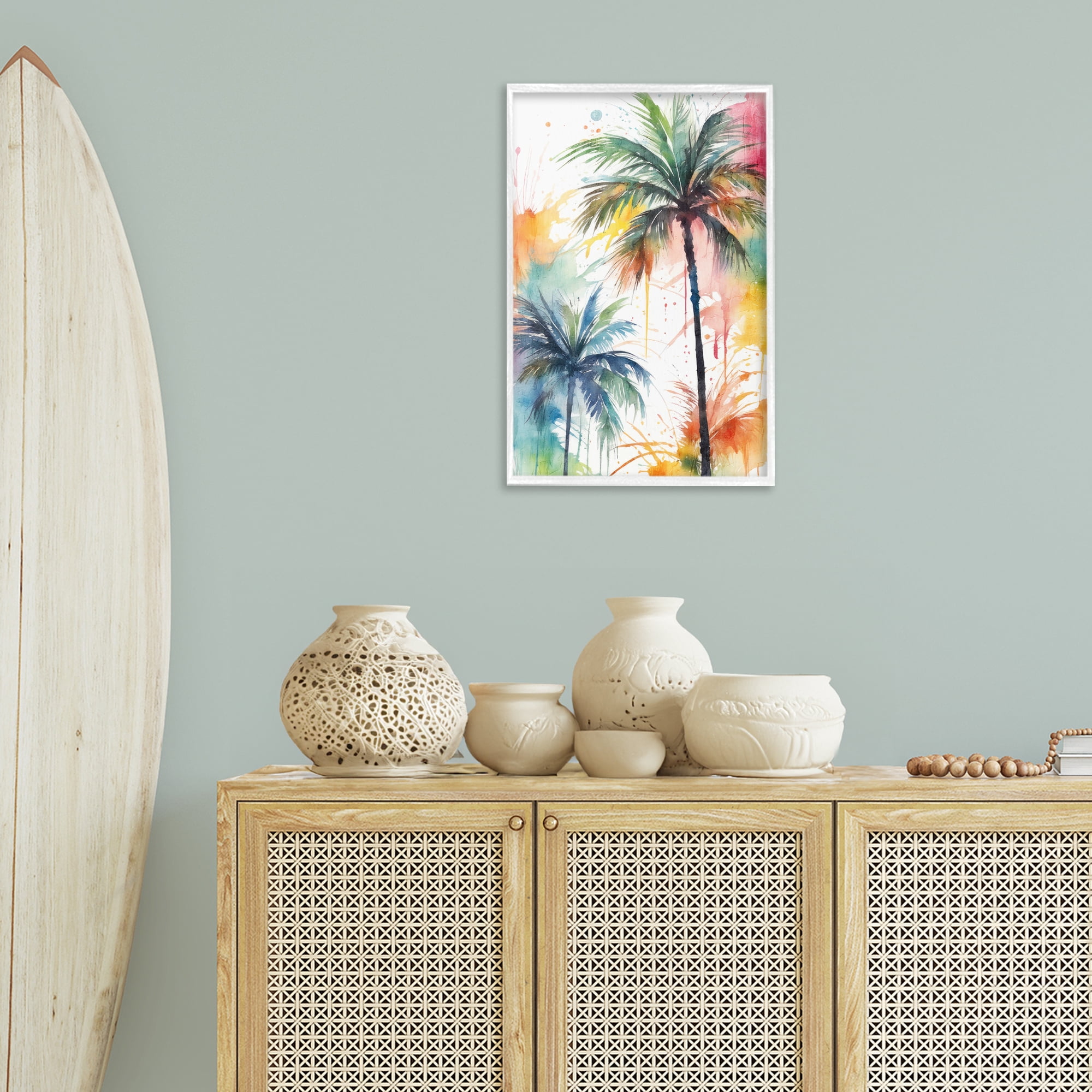Stupell Industries Splashed Palm Trees Botanical & Floral Painting White Framed Art Print Wall Art, 16 x 24
