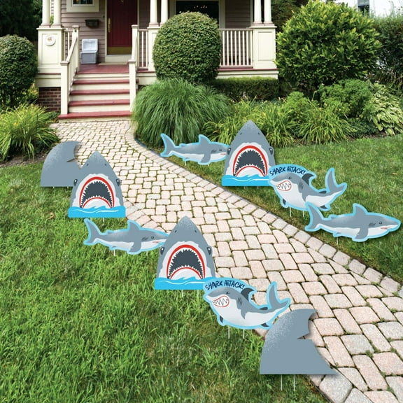 Big Dot of Happiness Shark Zone - Shark and Fin Lawn Decor - Outdoor Jawsome Party or Birthday Party Yard Decorations - 10 Piece