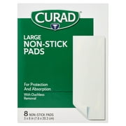 Curad Sterile Large Non-Stick Pads, For Ouchless Removal, 8" x 3", 8 Count