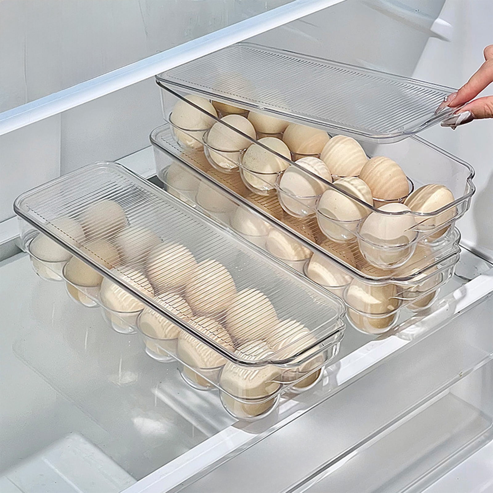 Egg Container With Lid for Refrigerator Organization- Pack of 2 - Clear Stackable Egg Holder for Kitchen or Pantry Organizers and Storage
