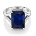 thumbnail image 3 of Gem Stone King 10.00 Cttw Blue Created Sapphire Solitaire Ring for Women in 925 Sterling Silver | Emerald Cut 14X10MM | Available in Size 5, 6, 7, 8, 9, 3 of 6