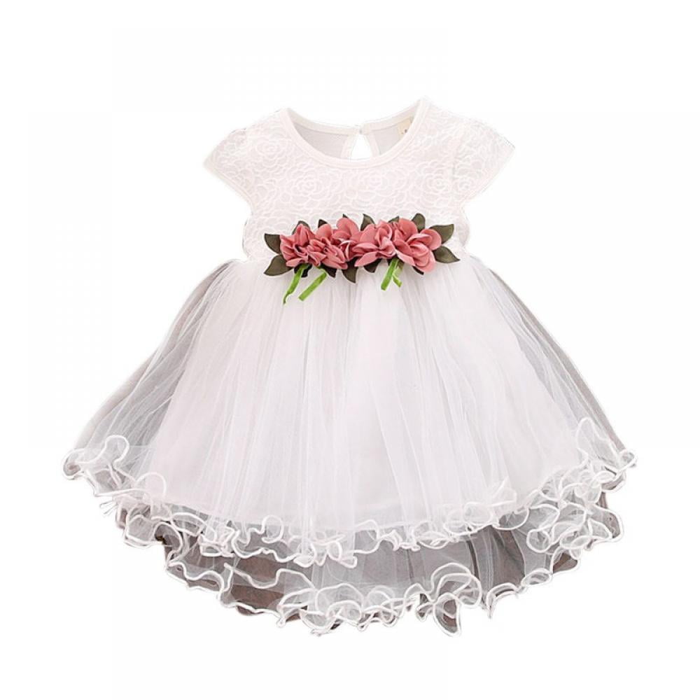 For Toddler Baby Girl Summer Cotton Ruffle Sleeve Floral Dress Tulle Party Dress 