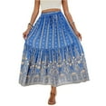 thumbnail image 2 of Women Boho Vintage Floral Print Long Skirt Summer Tiered Maxi Skirt Blue S, 2 of 7