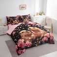 thumbnail image 2 of Erosebridal Couple Capybara Kid Bedding Comforter Set, Cherry Blossoms King Bedding Sets, Black Pink, 7pcs, 2 of 7