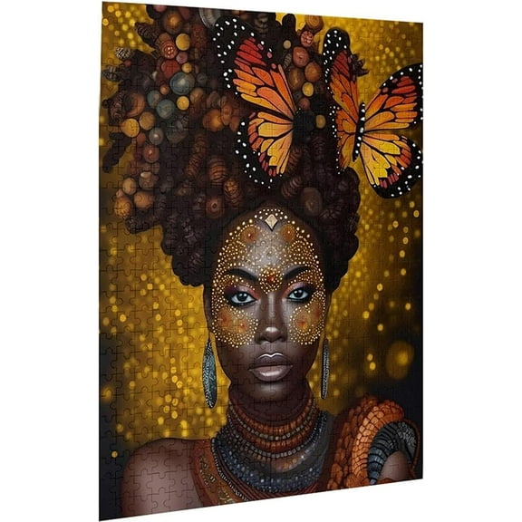 Jigsaw Puzzles 500 Pieces Adults & Families Butterflies African American Black Woman Formation Wooden to Toys Gift Entertainment Home Decoration 20.4 x 14.9 in