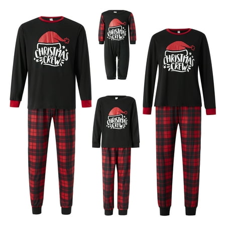 

wsevypo Matching Family Pajamas Sets Christmas PJ s Letter Print Top and Plaid Pants Jammies Sleepwear for Adult Kids Baby