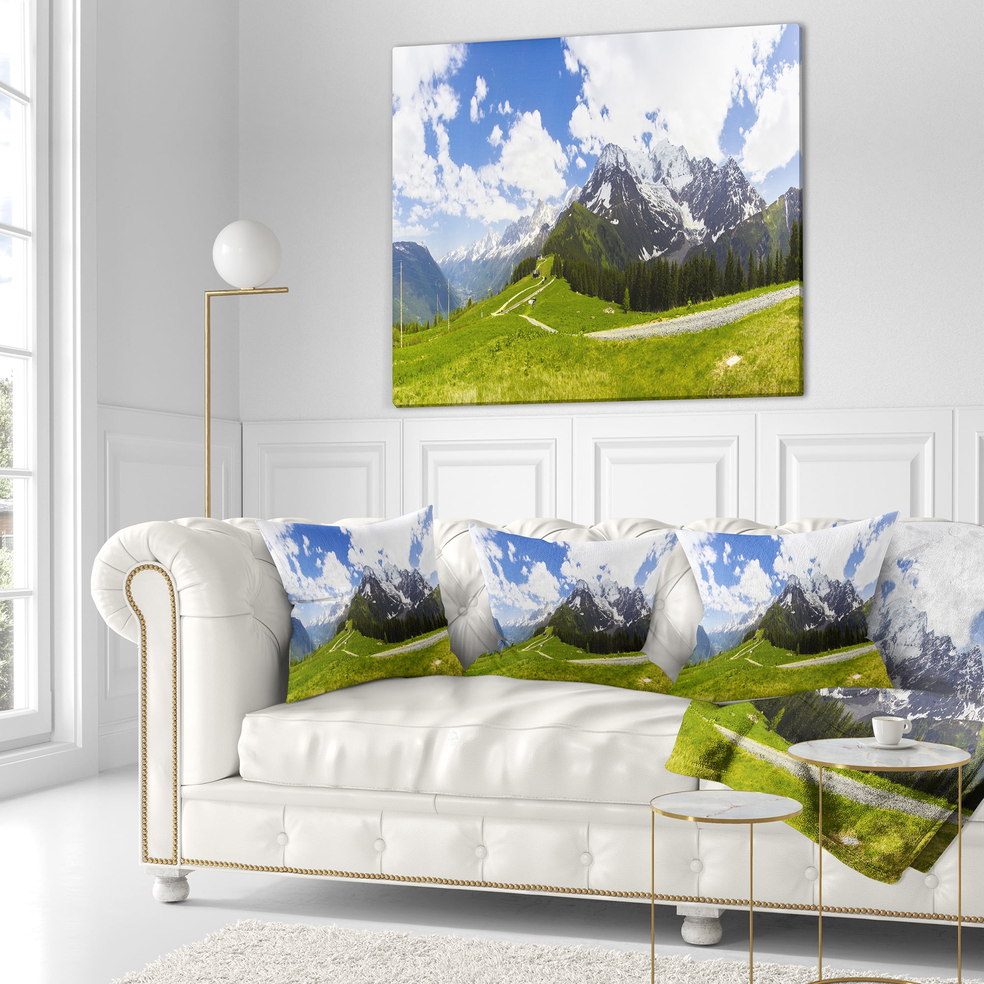 Designart Valley in French Alps Panorama - Landscape Printed Throw Pillow - 18x18