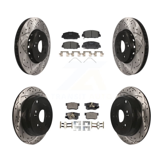 Transit Auto Front Rear Coated Drilled Slotted Disc Brake Rotors and Ceramic Pads Kit for Car 2013-2018 Acura RDX KDT-100393