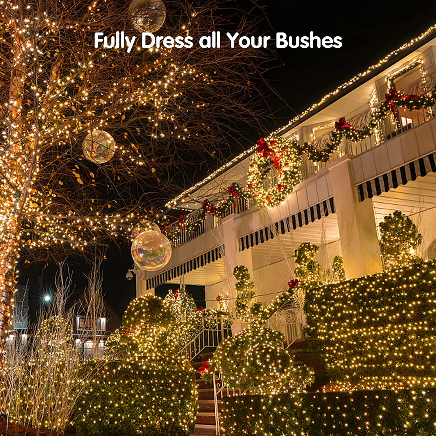 Christmas Net Lights 96 LED 5ft x 5ft Outdoor Christmas Bush Lights with 8 Modes, Connectable, Waterproof and Durable for Trees, Bushes, Christmas Decorations, Warm White