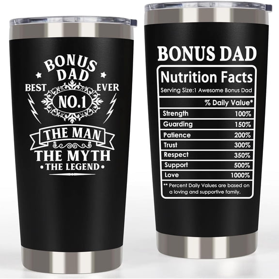 Bonus Dad Gifts from Daughter Son , Bonus Dad Christmas Gifts Tumbler - Best Bonus Dad Ever Gifts, Funny Step Dad Gifts Birthday Gifts for Stepdad, No.1 Bonus Dad Cup Tumbler, 20oz