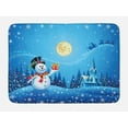 thumbnail image 1 of Christmas Bath Mat, Snowman Gets the Gift from Santa Claus in Winter Night Moonlight Illustration, Non-Slip Plush Mat Bathroom Kitchen Laundry Room Decor, 29.5 X 17.5 Inches, Blue Yellow, Ambesonne, 1 of 2
