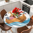 thumbnail image 2 of Animals Nautical Round Tablecloth 55-60 Inch Round Fitted Table Cloth with Elastic Edge, Cartoon Cute Zoo Boat Aboard Waterproof Table Cover Protector for Outdoor Picnic Party Dining, 2 of 6