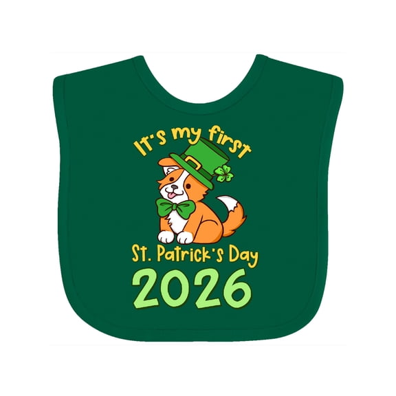 Inktastic It's My First St. Patrick's Day 2026 Corgi Boys or Girls Baby Bib