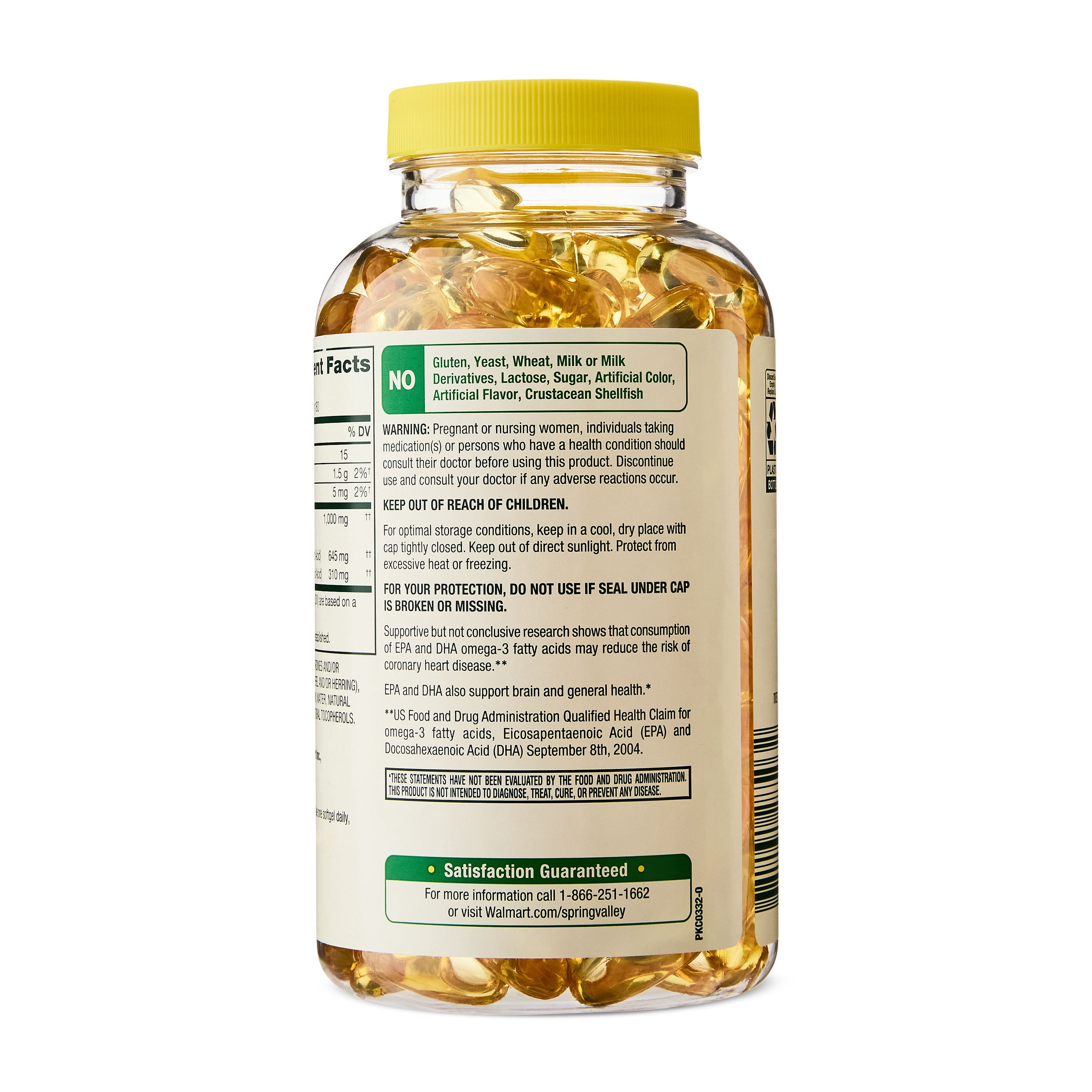Spring Valley Proactive Support Omega-3 Fish Oil Dietary Supplement Softgels for Heart/General/Brain Health, 1000 mg, 180 Count