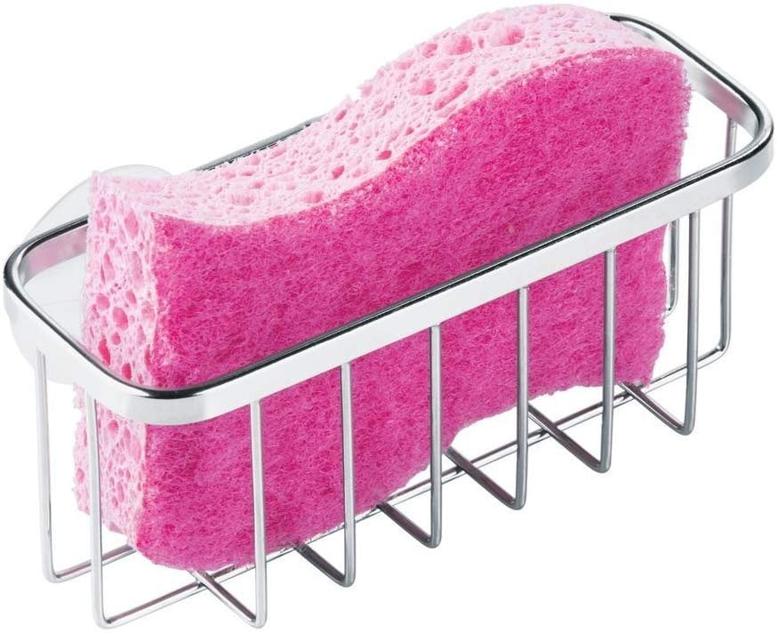 iDesign Gia Kitchen Sink Suction Holder for Sponges, Scrubbers, Soap, Kitchen, Bathroom, 5.75' x 2.25' x 2.5', Stainless Steel