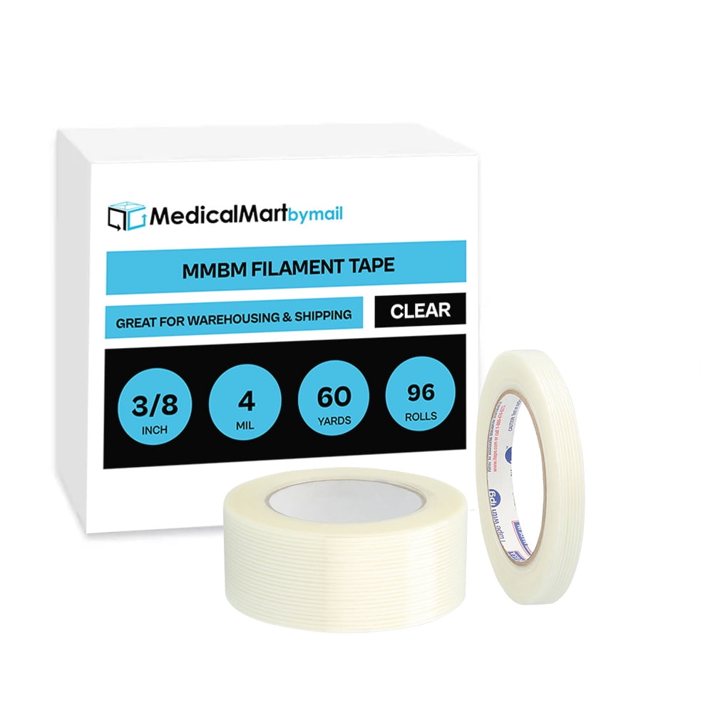 Shield 96 Rolls - 4 Mil - Reinforced Fiberglass Filament Tape Medium Grade High Tensile Strength, Industrial Purpose, Leaves no residue, 3/8" x 60 Yards, Clear