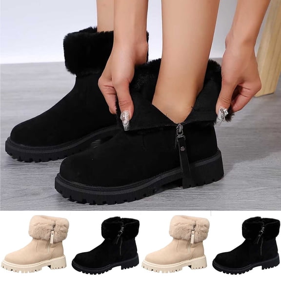 FRSASU Women's Snow Boots Plush Lining Anti-Slip Sole Snow Boots with Side Zipper Outdoor Winter Activities Shoes Black