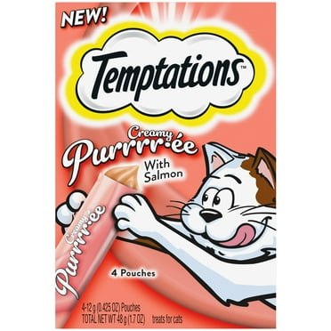 Temptations Creamy Puree Salmon Flavor Lickable Cat Treats, 0.42 Oz Pouch (4 Pack)