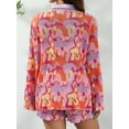 thumbnail image 4 of VISgogo Traje de pantalón de dos piezas para mujer, blusa de manga larga con estampado de flores / irregulares y pantalones cortos de pierna recta VISgogo  moda, 4 of 9