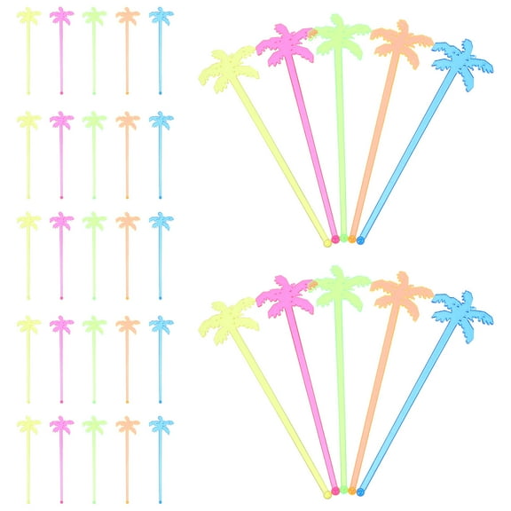 WHAMVOX 50 Pcs Swizzle Sticks, 7 Plastic Cocktail Swizzle Sticks, Tropical Palm Tree Shaped Cocktail Stirrers, Reusable Palm Tree Novelty Cocktail Swizzle Stick For Home Bar Tropical Beach Party"
