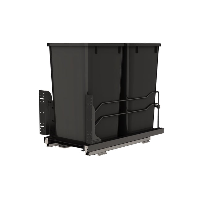 Rev-A-Shelf 27 Qt Double Pullout Waste Container Trash Can Bins, Black, 53WC-1527SCDM-218