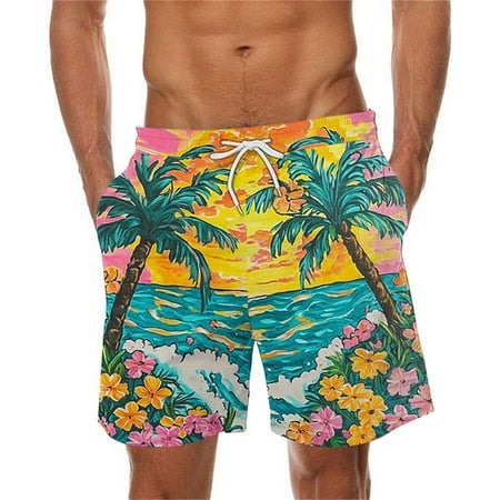 Brnmxoke Mens Swim Trunks No Mesh Liner Men s Printed Swimsuit Athletic Swimwear Bathing Suit Breathable Quick Dry Swimming Trunks with Pockets Multicolor M