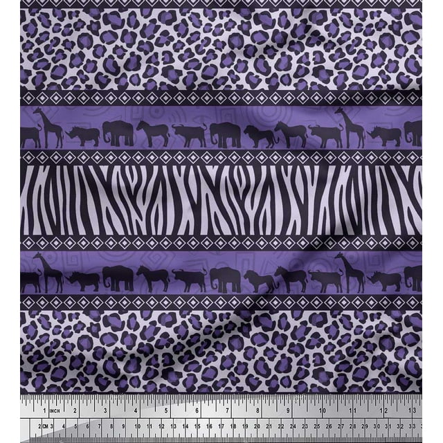 Soimoi Polyester Crepe Fabric Animal Skin & Animals Group Printed Fabric 1 Yard 42 Inch Wide
