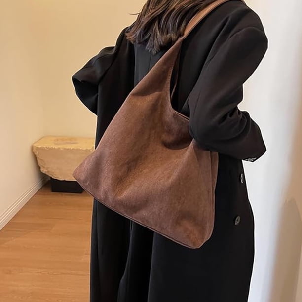 Bolsos tote de ante Blaxill para mujer, bolsos de trabajo, bolso de hombro holgado para oficina, bolso de ante marrón con asa para uso diario y negocios.