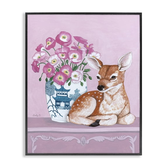Stupell Industries Eclectic Flower Vase And Deer Black Framed Giclee Art, 11 x 14, by Sally B