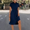 thumbnail image 5 of IROINNID Wedding Guest Dresses for Women Semi Formal Evening Night Casual Homecoming Dress Casual Solid Color Draw Back Button Shirt Lace Up Dress Trendy A-Line Dress,Navy, 5 of 8