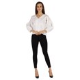 thumbnail image 5 of Bimba Balloon Sleeve Top Button-Down Shirt Summer Loose Fit Pleated Blouse For Women's, 5 of 7