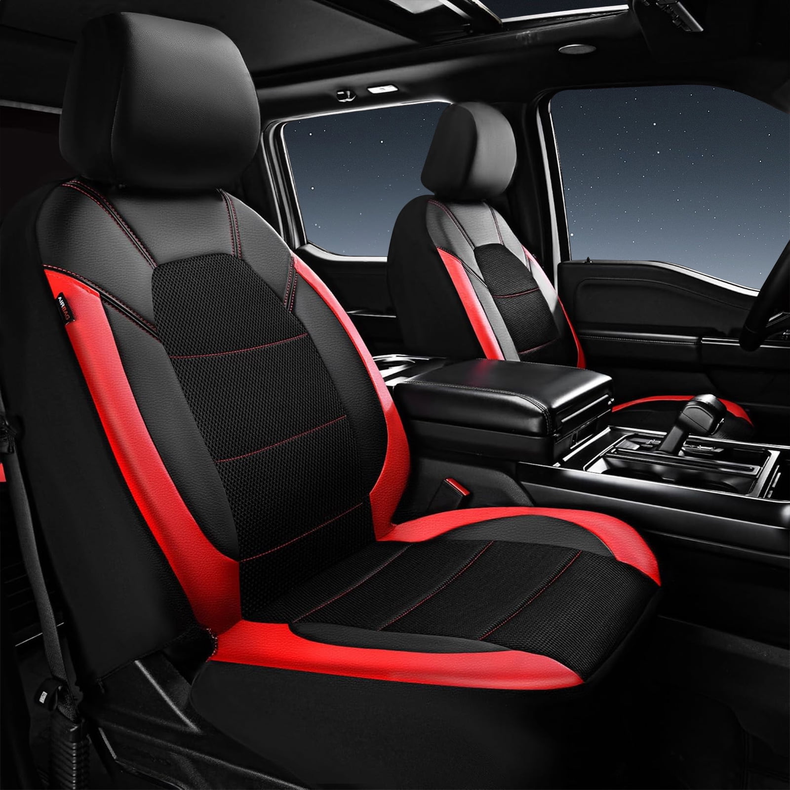 CAR GRAND Leather car seat covers front pair air mesh breathable universal fit airbag compatible car, SUV, truck and van red