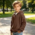 thumbnail image 2 of NEBWOAK Teen Boys Waffle Knit Half Zip Hoodie, Casual Pullover Sweatshirt with Arm Pocket, Brown,Size 13-14T, 2 of 7