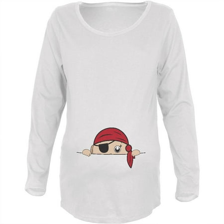 

Halloween - Peeking Baby Pirate White Maternity Soft Long Sleeve T-Shirt - Large