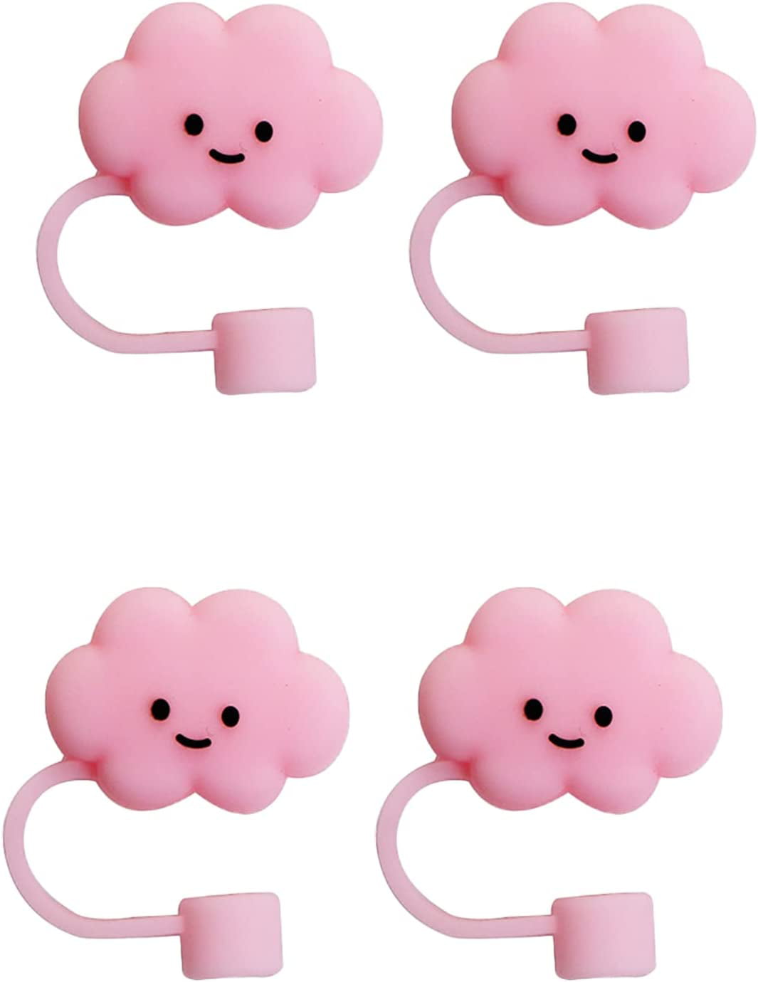 4 Pcs Reusable Straw Tips Cover Cute Cloud Shape Straw Cover Caps Anti-Dust  Silicone Straw Toppers Drinking Straw Cover Tips Lids for 6-8  mm/0.23-0.31Inch Straws ( Pink ) 