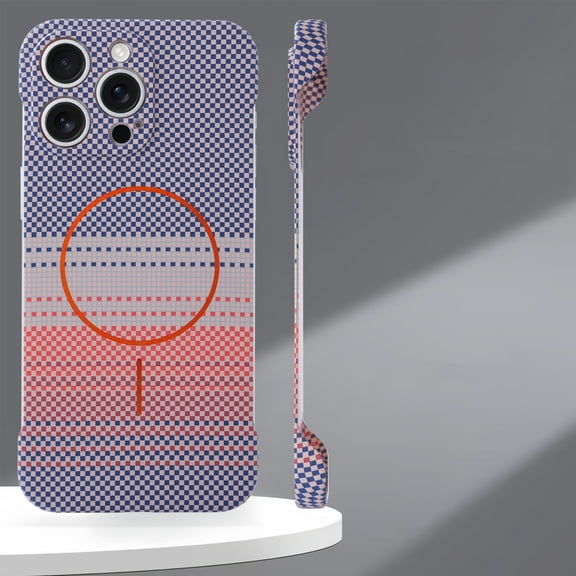 Magnetic Carbon Fiber Texture Case for iPhone 16 Pro, Compatible with Mag-Safe, Borderless Non-Frame Design, Ultra-Thin Lightweight Hard Case Cover for iPhone 16 Pro, Orange