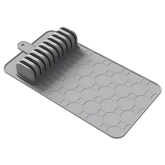Gray Kitchen Drawer Knife Organizer, Silicone Knife Mat with Knife Holder, Drawer Organizer, Knife Block, Utensil Tray, Cutlery Tray, Knife Storage, Draining Pad, 16.18 x 8.19 in / 41.1 x 20.8 cm