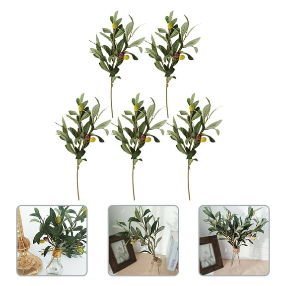 Squalise 5pcs Artificial Olive Leaves Branches Fake Tree Plant Faux Green Plants Branches